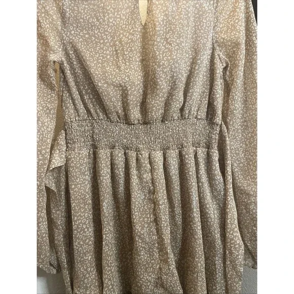 Japna Metalic Gold Long Sleeve Boho Dress Womens Small Tiered Flowy Evening - Picture 10 of 11